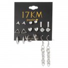 9 Pcs Set Crystal Heart Gold Color Stud Earrings Tassel Tria 3 E4R