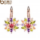 Bamoer 3 Colors Luxury Gold Color Flower Stud Earrings With E4R