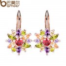 Bamoer 3 Colors Luxury Gold Color Flower Stud Earrings With 4 E4R