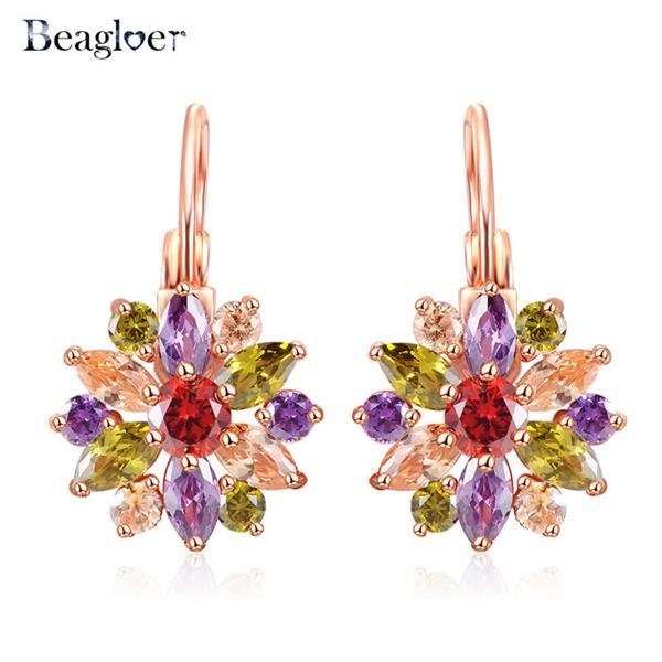 Beagloer Exquisite Flower Design Stud Earrings Top Quality A E4R