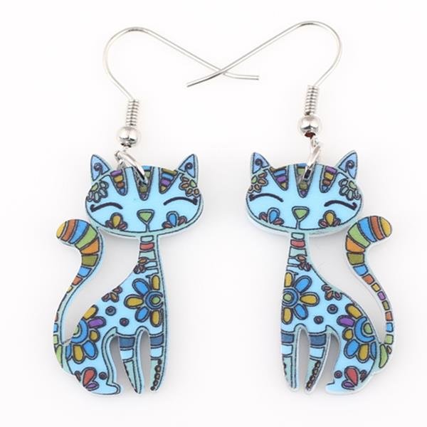 Bonsny Drop Cat Earrings Dangle Long Acrylic Pattern Earring 2 E4R