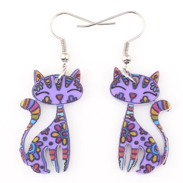Bonsny Drop Cat Earrings Dangle Long Acrylic Pattern Earring E4R