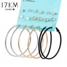 Brand New 9 Pair Set Vintage Gold Color Big Circle Hoop 3 E4R