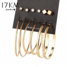Brand New 9 Pair Set Vintage Gold Color Big Circle Hoop E4R