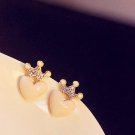 Crown Europe Fangzuan Fresh Peach Heart Earrings Small Cute E4R