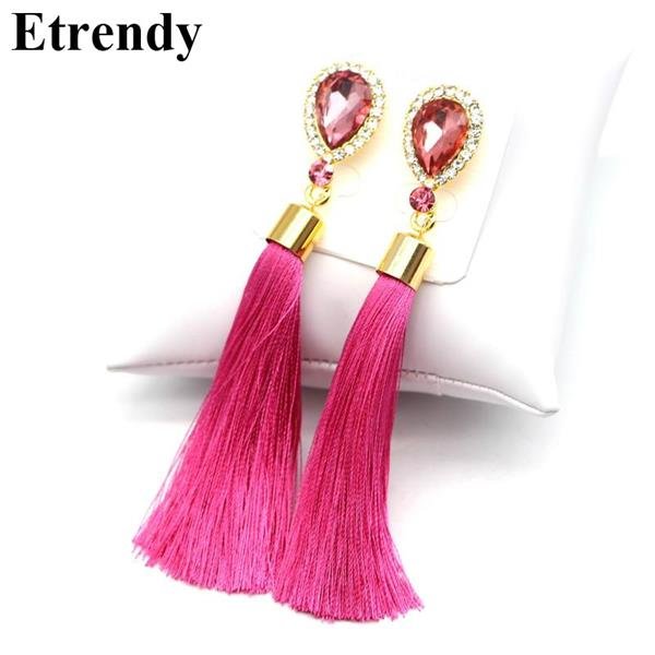 Crystal Water Drop Tassel Long Earrings For Women Fashion Je 4 E4R