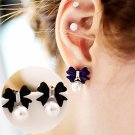 Es974 Bow Stud Earrings For Women Simulated Pearls Crystal E 2 E4R