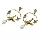 Fanhua Vintage Style Antique Gold Color Branches Bird Earrin 2 E4R