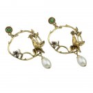 Fanhua Vintage Style Antique Gold Color Branches Bird Earrin E4R