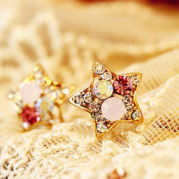 Fashion Full Rhinestone Five Pointed Star Shaped Colorful Cr 2 E4R