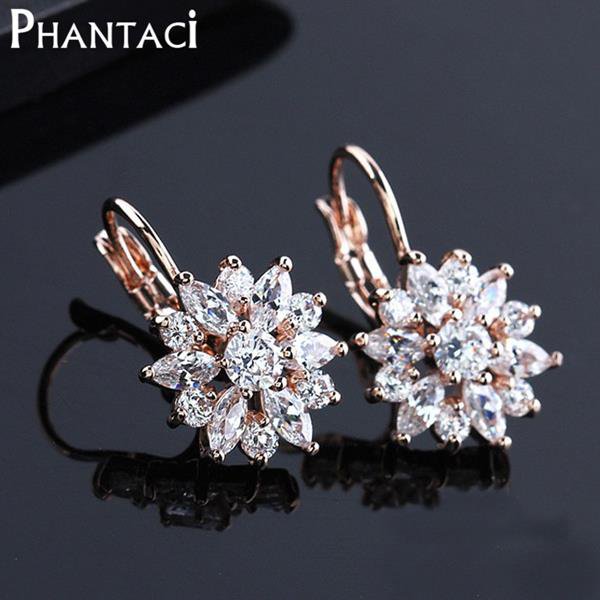 Free Gift Box Luxury Female Zircon Drop Earrings Rose Gold C 2 E4R