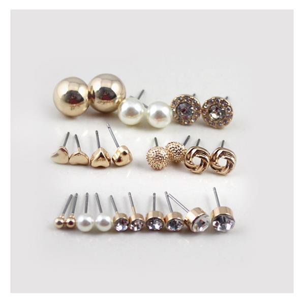 Free Shipping 12 Pairs Sets Round Square Ball Alloy Crystal E4R