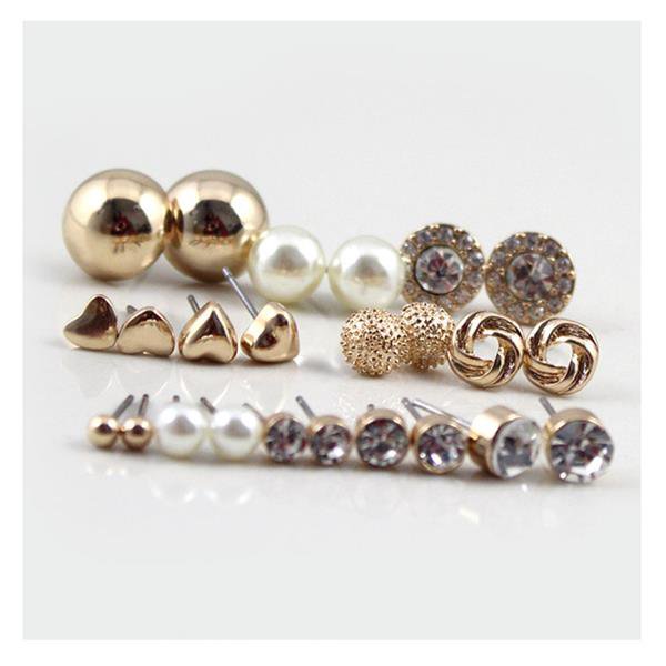 Free Shipping 12 Pairs Sets Round Square Ball Alloy Crystal 2 E4R