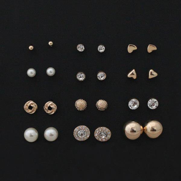 Free Shipping 12 Pairs Sets Round Square Ball Alloy Crystal 3 E4R