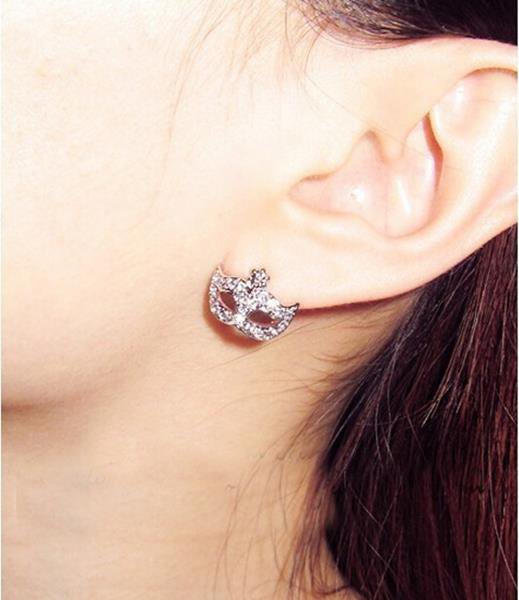 Full Rhinestones Magic Mask Stud Earrings Stylish Earrings 4 E4R