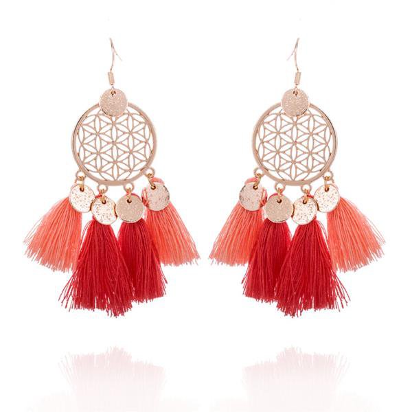 Gold Color Round Sequins Boho Ethnic Tassel Drop Earrings Wo 2 E4R