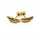 Hot 2 Pcs Women Stainless Steel Feather Barbell Earrings Gol 2 E4R