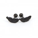 Hot 2 Pcs Women Stainless Steel Feather Barbell Earrings Gol E4R