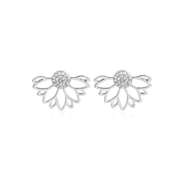Kittenup Korean New Rhinestone Front Back Flower Lotus Stud 2 E4R