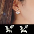 Leaf Crystals Stud Earrings For Women Silver Color Double Si 2 E4R