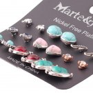 Marte Joven 9pairs Set Retro Green Stone Stud Earring Sets M 2 E4R