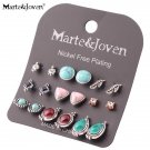 Marte Joven 9pairs Set Retro Green Stone Stud Earring Sets M 4 E4R