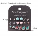 Marte Joven 9pairs Set Retro Green Stone Stud Earring Sets M 5 E4R