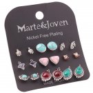 Marte Joven 9pairs Set Retro Green Stone Stud Earring Sets M E4R