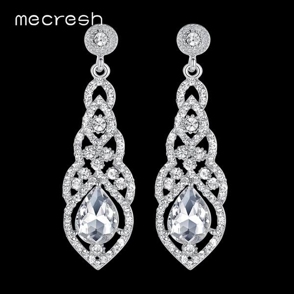 Mecresh Crystal Wedding Long Earrings For Women Silver Champ 3 E4R