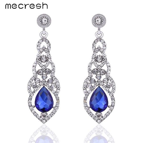 Mecresh Crystal Wedding Long Earrings For Women Silver Champ E4R