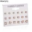 Misscycy 9 Pairs Set Mix Design Square Rhinestone Stud Earri E4R