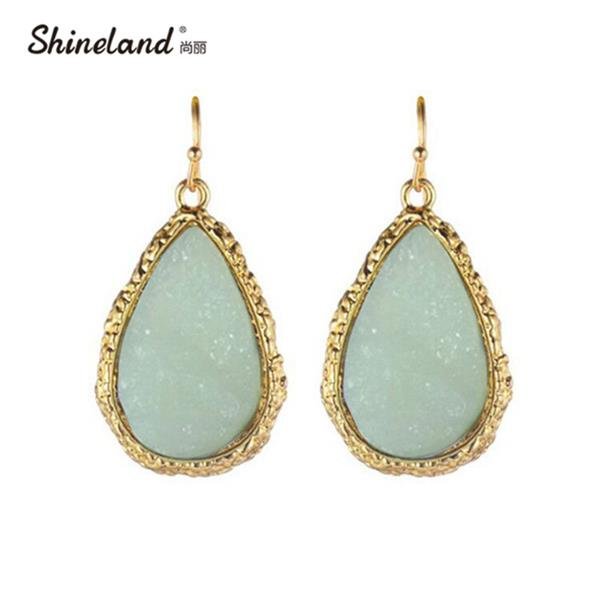 New Design Big Resin Stone Long Earrings For Women Tear E4R