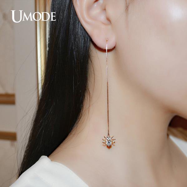 Prepiece Long Spider Shaped Round Cut Clear Cz Brincos Gold E4R