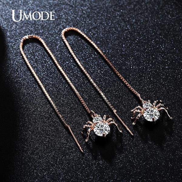 Prepiece Long Spider Shaped Round Cut Clear Cz Brincos Gold 2 E4R