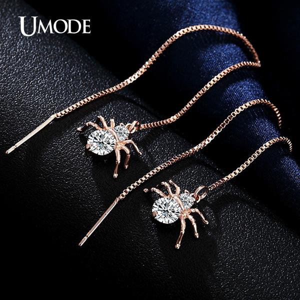 Prepiece Long Spider Shaped Round Cut Clear Cz Brincos Gold 3 E4R