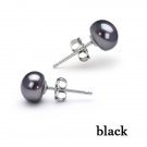 Real Freshwater Pearl Silver 925 Stud Earrings Black Natural E4R