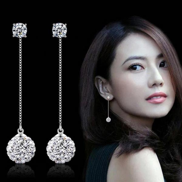 Silver Plated Super Flash Shambhala Rhinestone Tassel Earrin 2 E4R