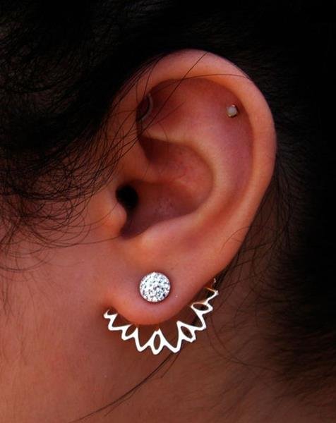 Spalking Crystal Jacket Flower Stud Earrings For Women Fashi 2 E4R