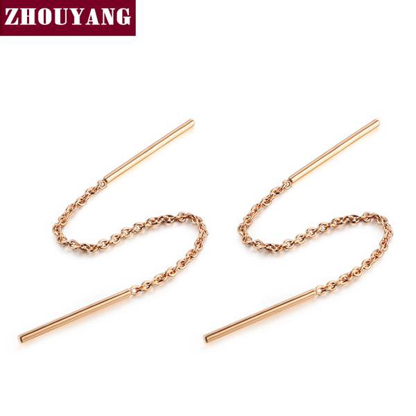 Top Quality Simple Style None Stone Rose Gold Color Drop Ear 2 E4R