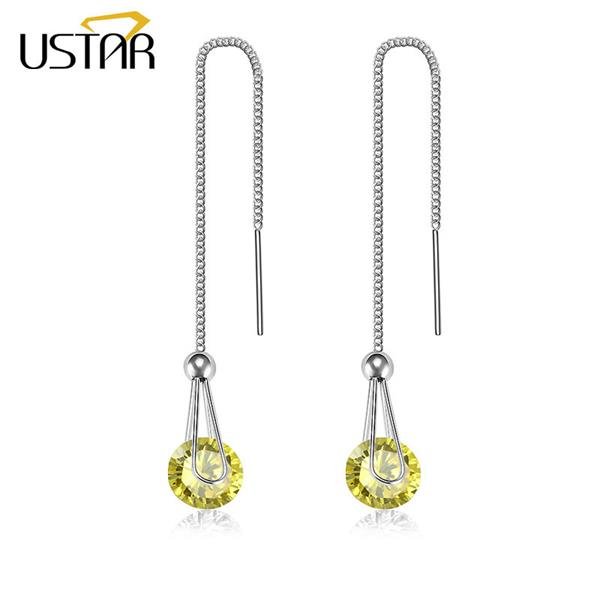 Ustar Water Drop Long Earrings For Women 2 0ct Aaa Round Cut E4R