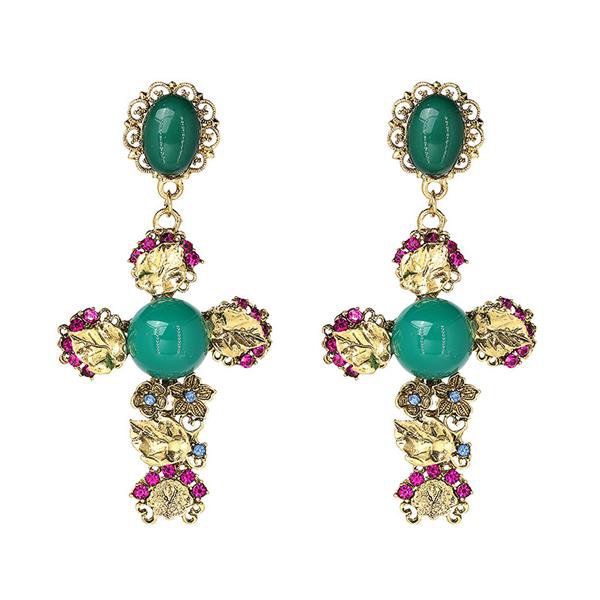 Vintage Boho Crystal Cross Drop Earrings For Women Baroque B 3 E4R