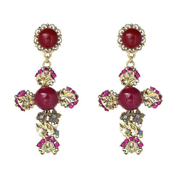 Vintage Boho Crystal Cross Drop Earrings For Women Baroque B 4 E4R