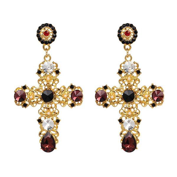 Vintage Boho Crystal Cross Drop Earrings For Women Baroque B 5 E4R