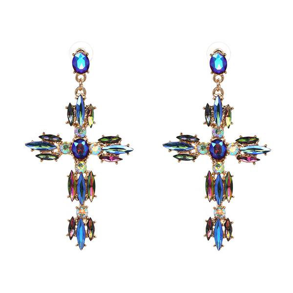 Vintage Boho Crystal Cross Drop Earrings For Women Baroque B E4R
