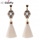 Vintage Thread Tassel Fringe Earrings Big Pearl Women Drop D 2 E4R