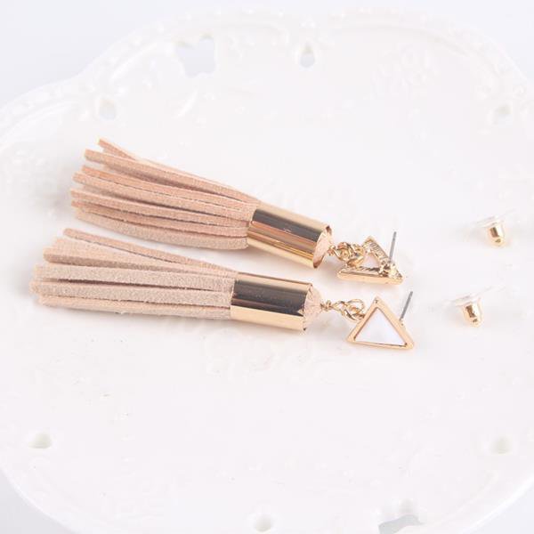 Vintage Triangle Tassel Drop Earrings Faux Suede Fabric Long 3 E4R