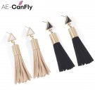 Vintage Triangle Tassel Drop Earrings Faux Suede Fabric Long E4R