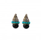 Wing Yuk Tak Brand Earrings Vintage Round Black Palace Cryst 2 E4R