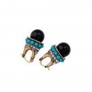 Wing Yuk Tak Brand Earrings Vintage Round Black Palace Cryst 3 E4R