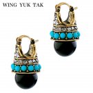 Wing Yuk Tak Brand Earrings Vintage Round Black Palace Cryst E4R